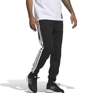 Adidas Men's Black Joggers with White Stripes